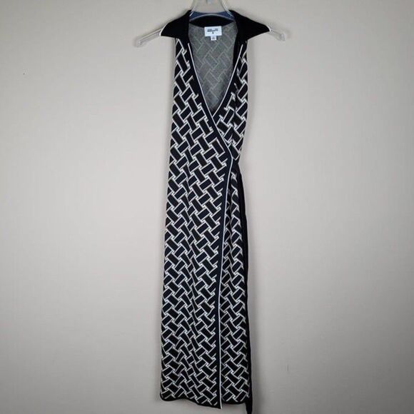 Diane Von Furstenberg Target Size XS Midi Wrap Knit Dress Sleeveless Black - Picture 2 of 11
